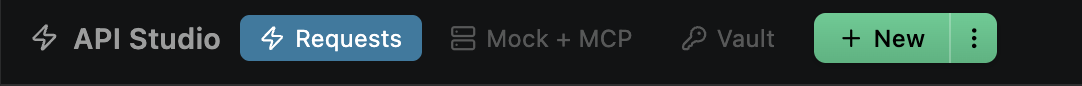 Top bar showing Requests, Mock+MCP, and Vault tabs in Advanced Mode